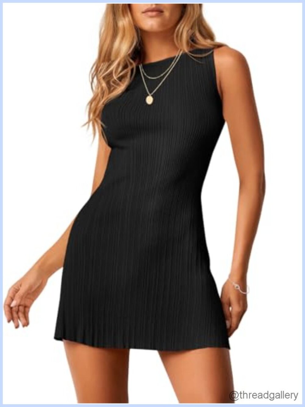 Wenrine Women's Backless Tie Mini Dress Sleeveless Ribbed Knit Bodycon